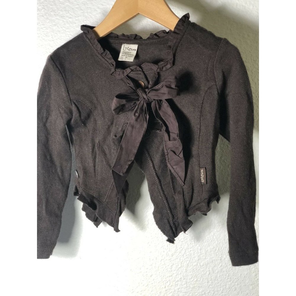 Jottum Girls 3T Brown Bolo Cardigan Sweater Cotton Blend Dutch Euro Bow Ruffle